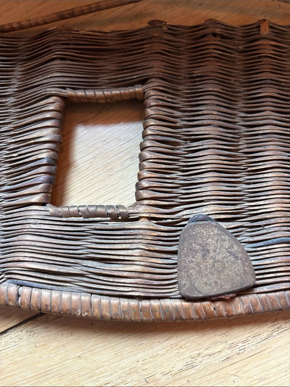 Vtg Handwoven Fishing Creel Basket Primitive Wicker Creel Rustic Cabin Decor